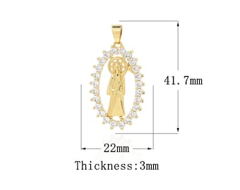 18K Gold Filled Santa Muerte Pendant,Gold Dainty Santa Muerte Charms,CZ Santa Muerte Charm Bracelet Necklace for DIY Jewelry Making Supply