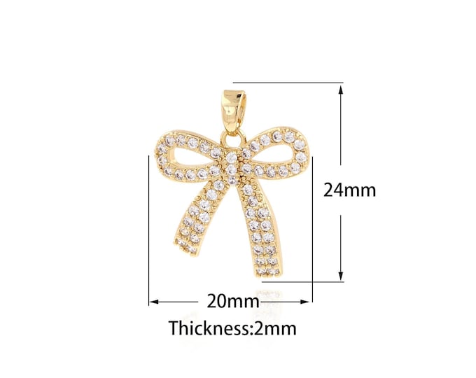 1PCS Bow Necklace, CZ Bow Tie Pendant, Micro-Paved Bow Pendant, Suitable For Jewelry Making Supplies 24x20x2mm
