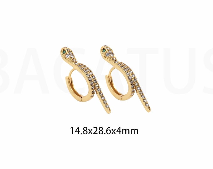 1Pair Micropavé CZ Charm Earrings,Snake Earrings Reptile Snake Jewelry Women's Earrings Round Earrings 14.8x28.6x4mm