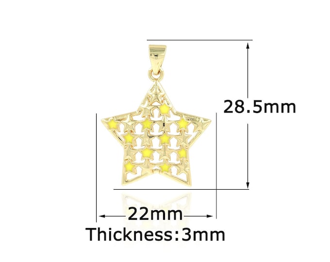 1Pcs Five-Pointed 18K Gold-Plated Colorful Enamel Star Pendant Star Pendant Celestial Necklace Jewelry DIY Jewelry Making,22x28.5x3mm