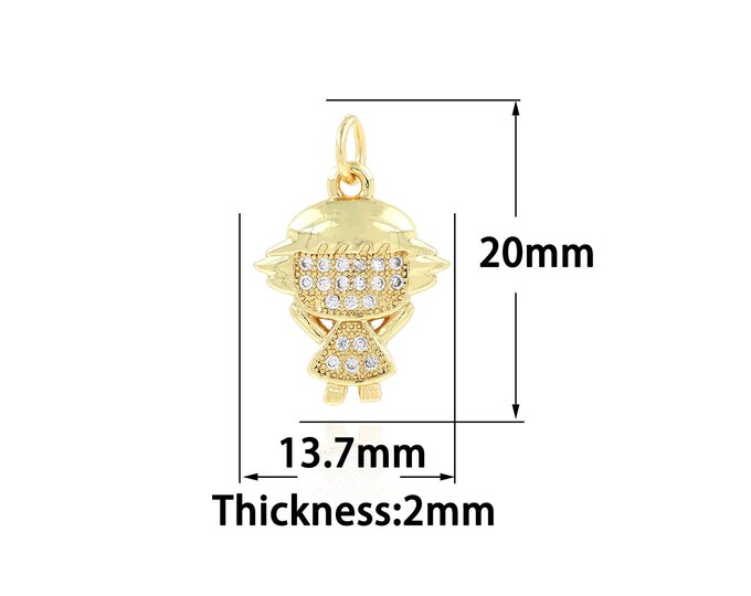 Gold Dainty CZ Girl Charms,Tiny Girl Pendant,18K Gold Filled Girl Charm Bracelet Necklace for DIY Jewelry Making Supply,13.7x20x2mm