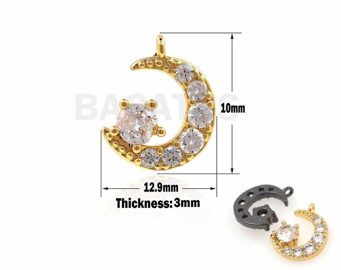 1PCS CZ Moon Star Pendant, Gold-Plated Starry Sky Charm, Micro-Pave Moon Necklace, Moon Charm 10x12.5x3mm