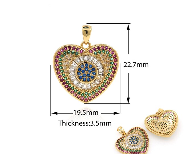 18K Gold Filled Heart Pendant, Love Charm, Micro Pave CZ Love Necklace, Eye Pendant, Heart Charm, DIY Jewelry Supplies, 22.7x19.5x3.5mm