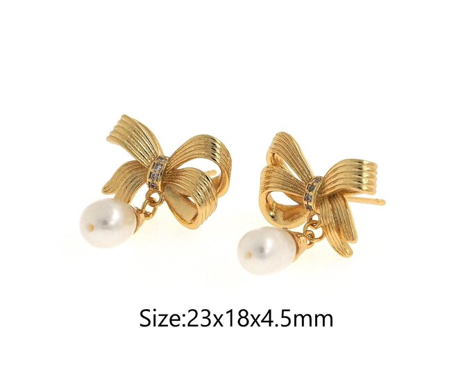 18K Gold Filled CZ Bow Stud Earrings,Gold Bow Stud Earrings,Bow Stud Earrings,Gift for Her