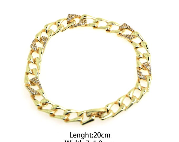 18K Gold Filled Thin Link Chain Bracelet,Square Chain Bracelets,Hip-Hop Style Bracelets, Gifts for Him,