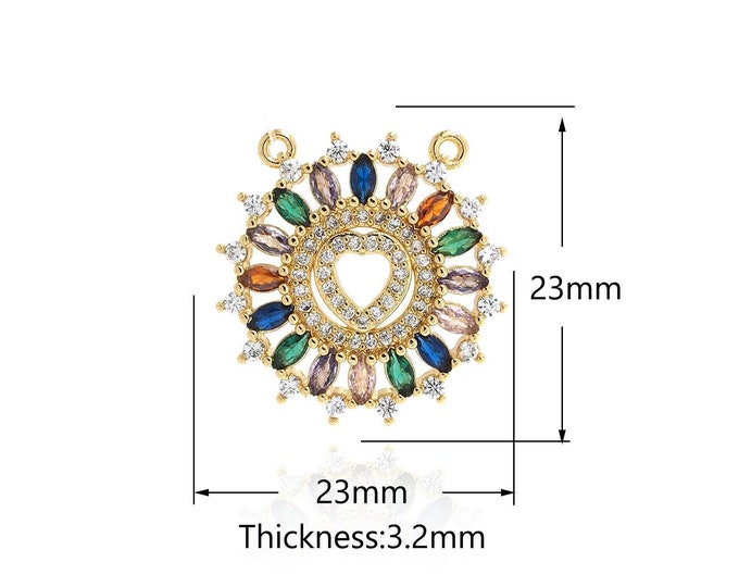 18K Gold Filled Heart Pendant,Gold Dainty Round Charms,CZ Heart Charm Bracelet Necklace for DIY Jewelry Making Supply