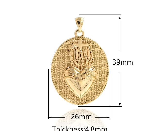 18K Gold Filled Heart Pendant,Gold Heart Charms,Oval Charm Bracelet Necklace for DIY Jewelry Making Supply