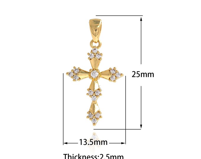 Gold Dainty Religious Charms,18K Gold Filled Cross Pendant,Zircon Charm Bracelet Necklace for DIY Jewelry Making Supply