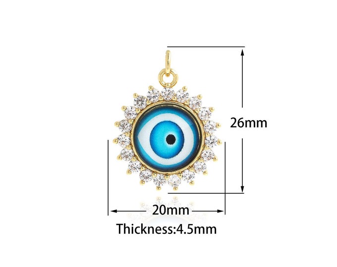 Demon Eye Necklace Eye Ornament Cubic Zirconia DIY Jewelry Making Greek Eye Ornament Turkish Eye Pendant Eye Charm 26x20x4.5mm