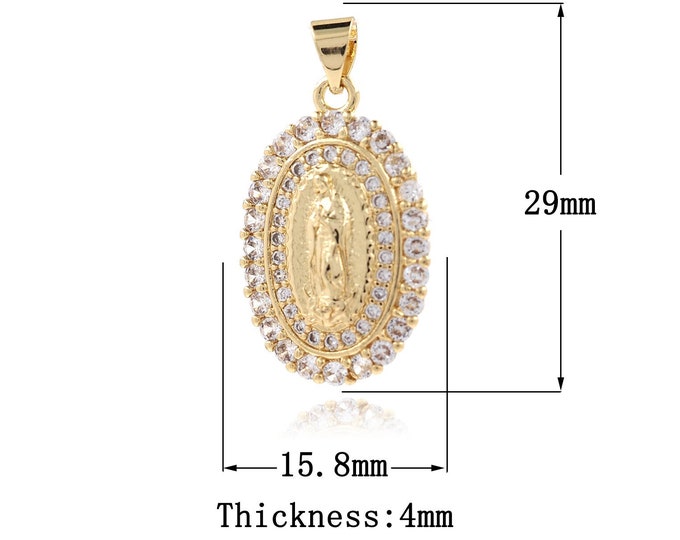 Gold Virgin Mary Charms,18K Gold Filled Catholic Pendant,CZ Religion Charm Bracelet Necklace for DIY Jewelry Making Supply,29x15.8x4mm