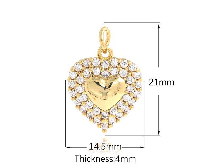 18K Gold Filled Heart Pendant,Micropavé CZ Dainty Heart Charms,Simple pendant Bracelet Necklace for DIY Jewelry Making Supply,21X14.5X4mm