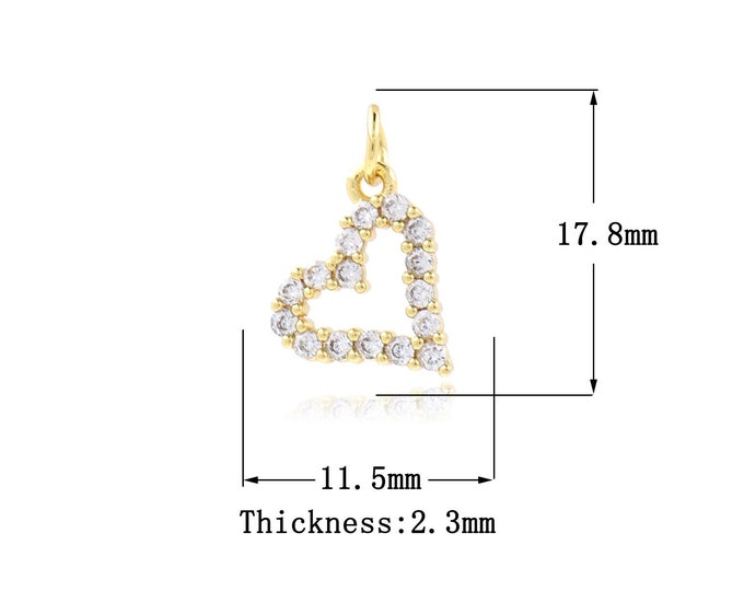 MicroPave CZ Hollow Heart Pendant 18K Gold Filled Love Charm,Cubic Zirconia Pendant DIY Jewelry Making Supplies,17.8x11.5x2.3mm