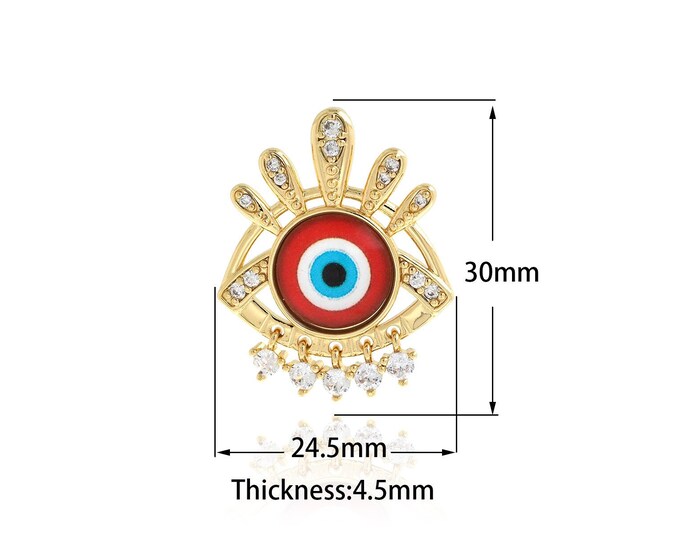 Demon Eye Necklace Eye Ornament Cubic Zirconia DIY Jewelry Making Greek Eye Ornament Turkish Eye Pendant Eye Charm 30x24.5x4.5mm