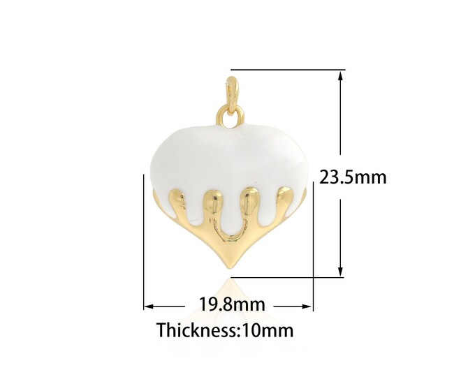 Enamel Heart Pendant, 18K Gold Filled Enamel Charm, Love Necklace, Micropavé CZ Heart Charm, DIY Jewelry Supplies, 23.5x19.8x10mm