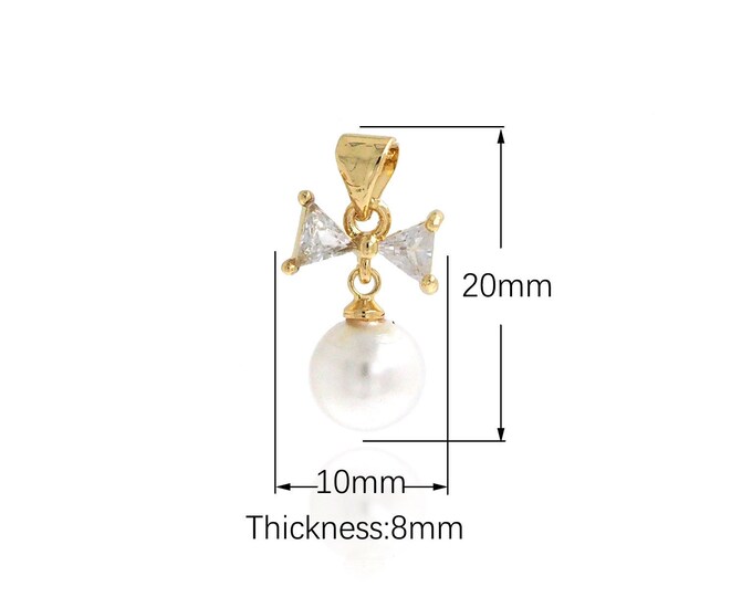 Flower Pendant, Pearl Necklace, 18K Gold Filled Pearl Flower Charm, Micropavé CZ Pearl Necklace,DIY Jewelry Supplies,20x10x8mm