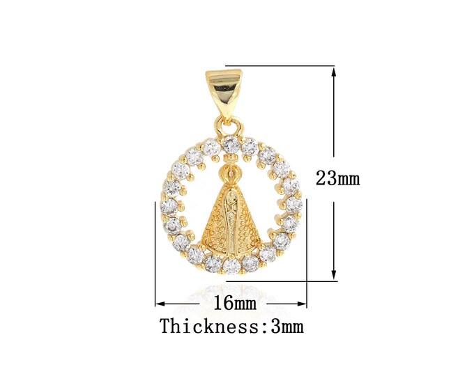 18K Gold Filled Pope Pendant,Gold Dainty CZ Papal Charms,Simple Charm Bracelet Necklace for DIY Jewelry Making Supply,23x16x3mm