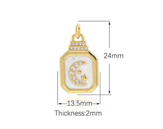 Moon Jewelry,Celestial Pendant 18K Gold Filled Square Charm Enamel Charm DIY Jewelry Making Supplies 24x13.5x2mm