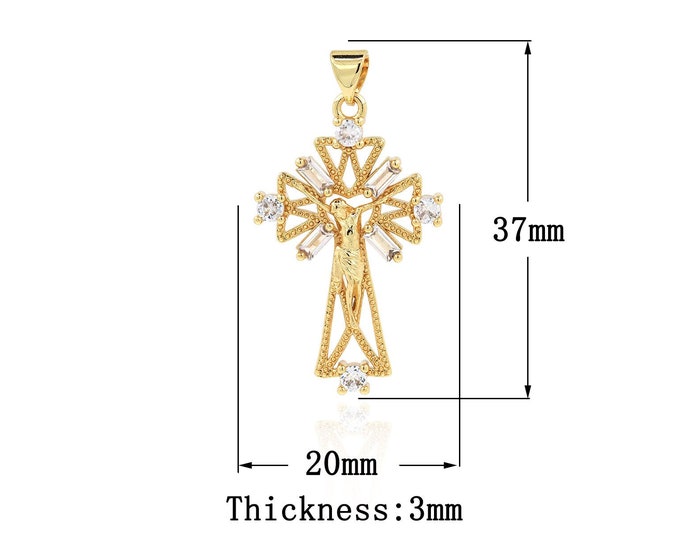 18K Gold Filled CZ Cross Pendant,Gold Dainty Religion Charms,Victim Charm Bracelet Necklace for DIY Jewelry Making Supply