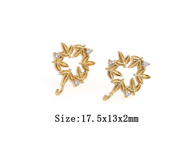 18K Gold Filled Maple Leaf Earrings Findings, Micropavé CZ Maple Leaf Earrings, Earrings Accessories,Hypoallergenic