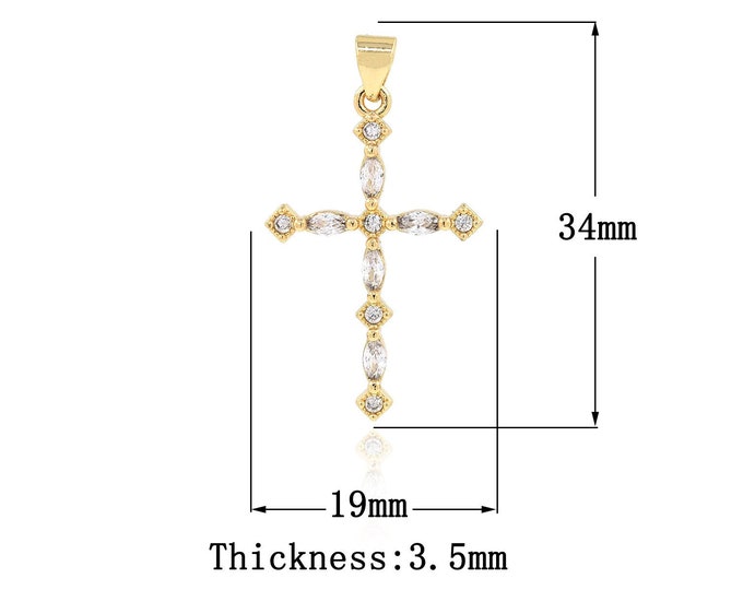 18K Gold Filled Cross Pendant,Gold Dainty CZ Religion Charms,Christian Charm Bracelet Necklace for DIY Jewelry Making Supply