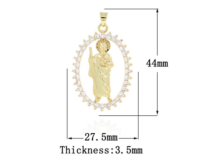 18K Gold Filled CZ Saint Jude Pendant,Gold Dainty St.Juda Charms,Religion Charm Bracelet Necklace for DIY Jewelry Making Supply