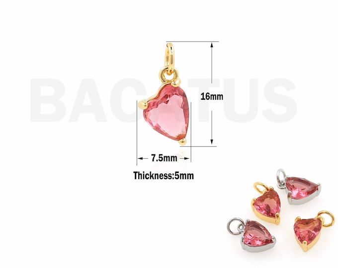 1Pcs Gradient Zircon Crystal Heart Pendant Crystal Gem Heart Pendant Cubic Zirconia Gem Heart Shape Jewelry Discovered Wholesale 16x7.5x5mm
