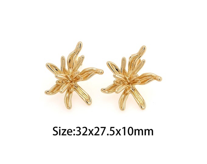1 pair Gold Dainty Flower Stud Earrings,18K Gold Filled Flower Stud Earrings,Simple Stud Earrings,Gift for Her,32x27.5x10mm