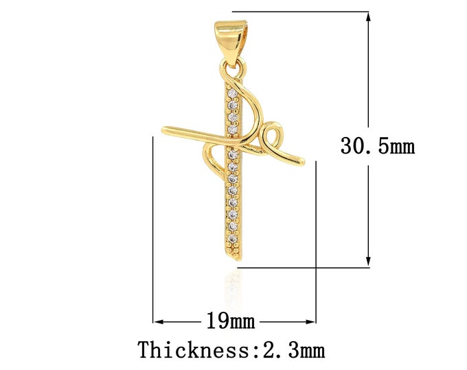 18K Gold Filled Cross Pendant,Gold Dainty CZ Religion Charms,Christian Charm Bracelet Necklace for DIY Jewelry Making Supply