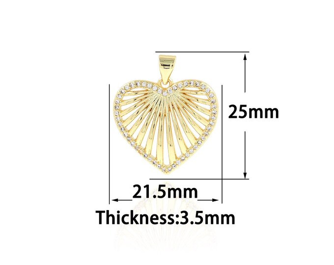 18K Gold Filled Heart Pendant,Gold Dainty Heart Charms,CZ Heart Charm Bracelet Necklace for DIY Jewelry Making Supply