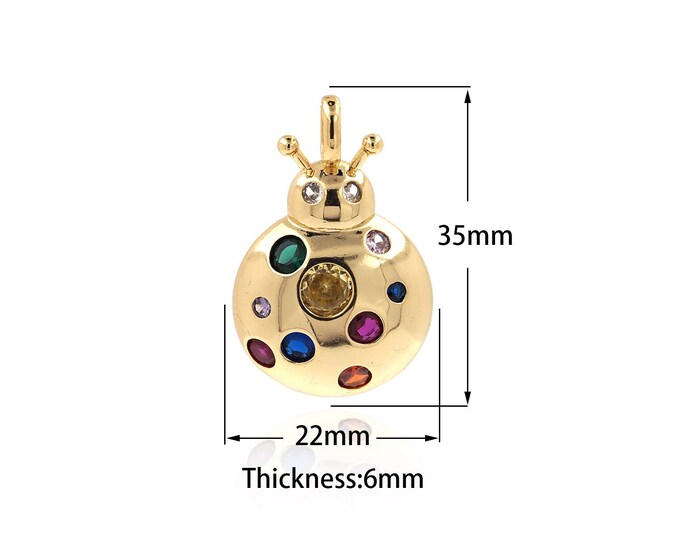 Micropavé CZ CZ Insect Charm 18K Gold Filled Ladybug Pendant,Gold Insect Charms,Bracelet Necklace for DIY Jewelry Making Supply,35x22x6mm