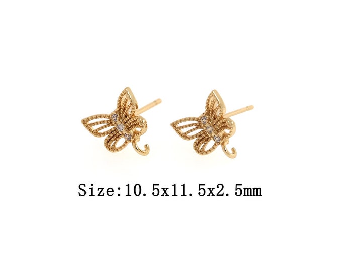 18K Gold Filled Bow Earrings Findings, Micropavé CZ Earrings,Bow Earrings Accessories,Hypoallergenic