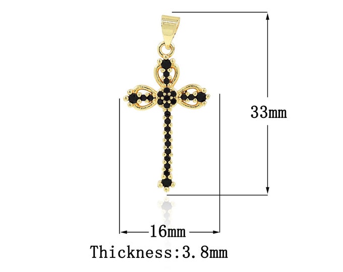18K Gold Filled Cross Pendant,Gold Dainty Religion Charms,CZ Christian Charm Bracelet Necklace for DIY Jewelry Making Supply