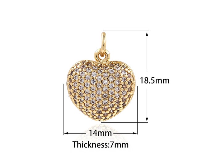18K Gold Filled Love Pendant, Heart Pendant, Micropavé CZ Love Heart Charm, Dainty Charm, Gift For Her, DIY Jewelry Supplies, 18.5x14x7mm