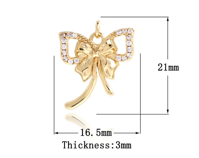 18K Gold Filled Bow Pendant,MicroPaved CZ,Bow Tie Charms,Bow Necklace for DIY Jewelry Making Supplies
