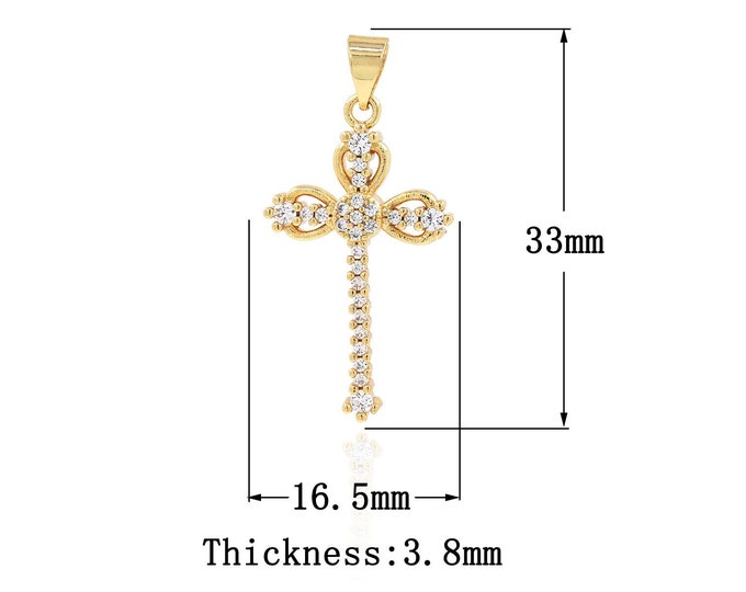18K Gold Filled Cross Pendant,Gold Dainty Religion Charms,CZ Christian Charm Bracelet Necklace for DIY Jewelry Making Supply
