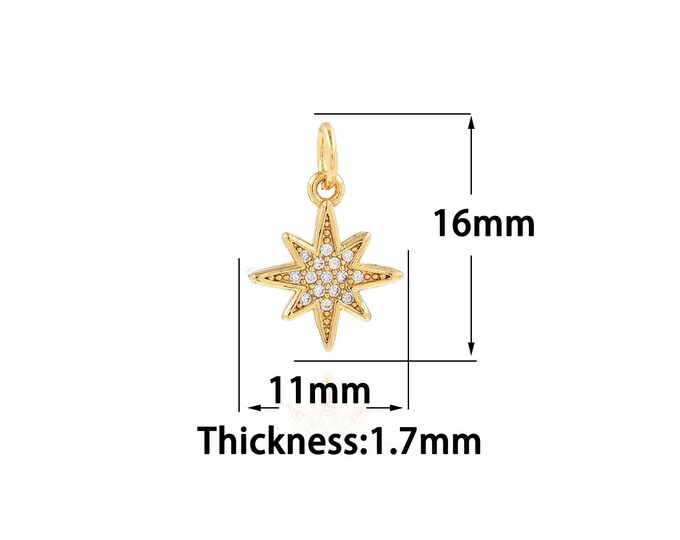 18K Gold Filled Star Pendant,Gold Dainty North Star Charms,CZ Star Charm Bracelet Necklace for DIY Jewelry Making Supply