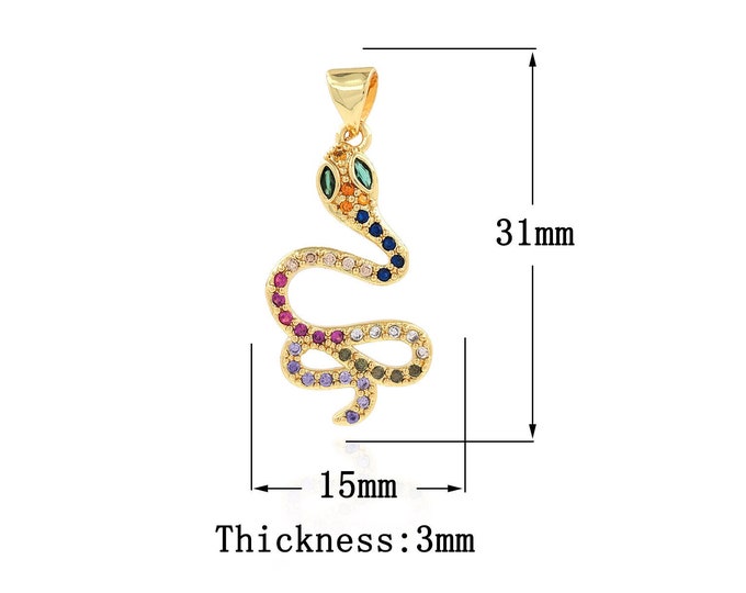 18K Gold Filled CZ Snake Pendant,Gold Dainty Snake Charms,Snake Charm Bracelet Necklace for DIY Jewelry Making Supply