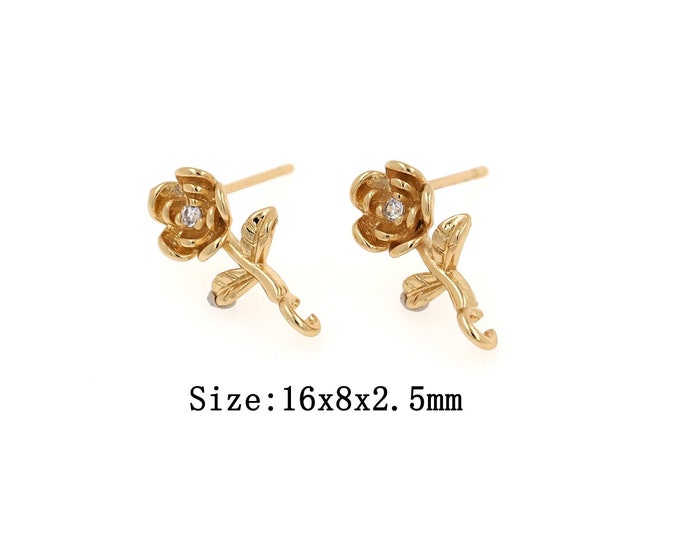 18K Gold Filled Flower Earrings Findings, Micropavé CZ Earrings,Flower Earrings Accessories,Hypoallergenic