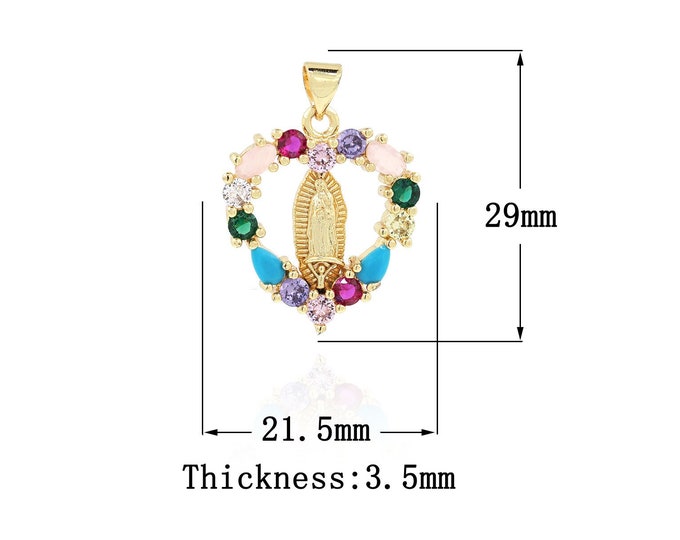 18K Gold Filled CZ Virgin Mary Pendant,Gold Dainty Religion Charms,Catholic Charm Bracelet Necklace for DIY Jewelry Making Supply