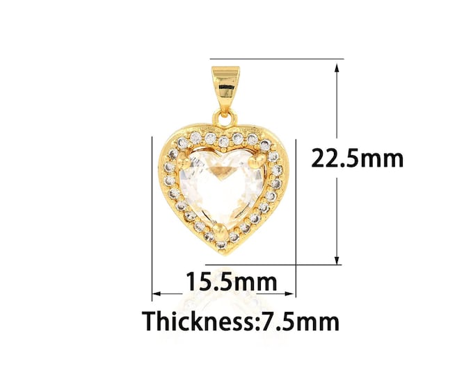 18K Gold Filled Heart Pendant,Gold Dainty Heart Charms,CZ Heart Charm Bracelet Necklace for DIY Jewelry Making Supply