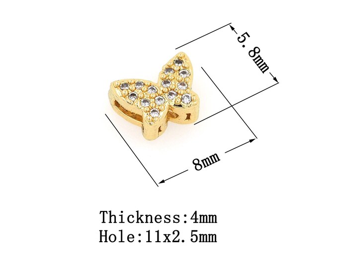 18K Gold Filled CZ Butterfly Beads,Gold Butterfly Beads,Butterfly Beads DIY Gold Jewelry Making Supply