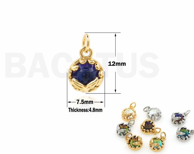 Heart Gemstone Pendant, Round Charm, 18K Gold Filled Gemstone Necklace, Fashion Pendant, Solitaire Charm, DIY Jewelry Supplies,12x7.5x4.8mm