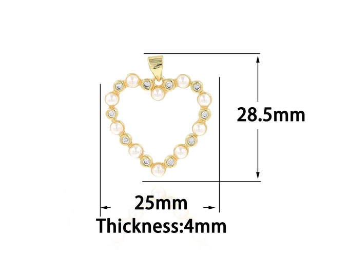 18K Gold Filled Pearl Heart Pendant,Gold Dainty Heart Charms,CZ Heart Charm Bracelet Necklace for DIY Jewelry Making Supply