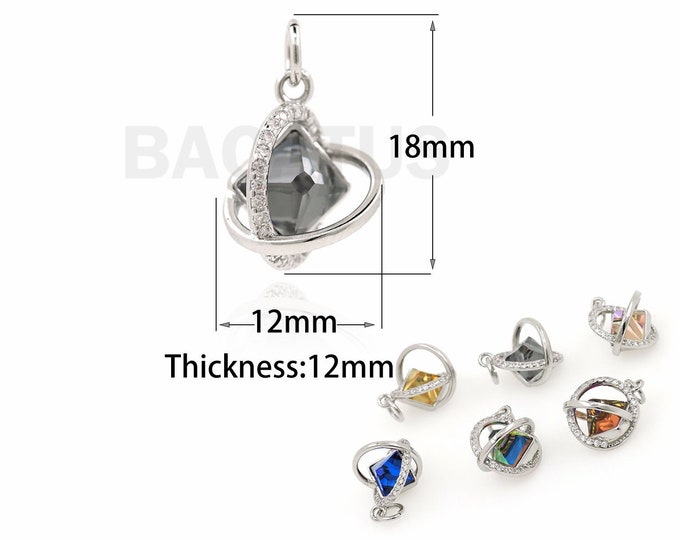 Saturn Ring Pendant, 18K Gold Filled Crystal Pendant, Micropavé CZ Crystal Necklace, Star Pendant, DIY Jewelry Accessory, 18x12x12mm