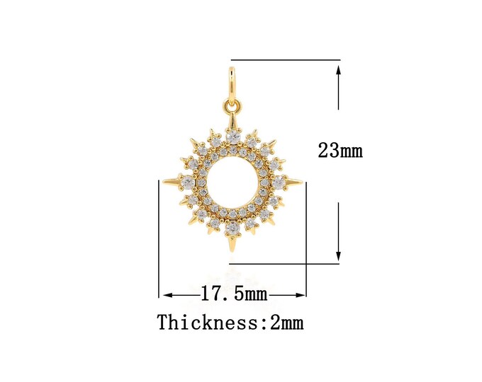 18K Gold Filled Sun pendant,Gold Round Charms,Sun Charm Bracelet Necklace for DIY Jewelry Making Supply