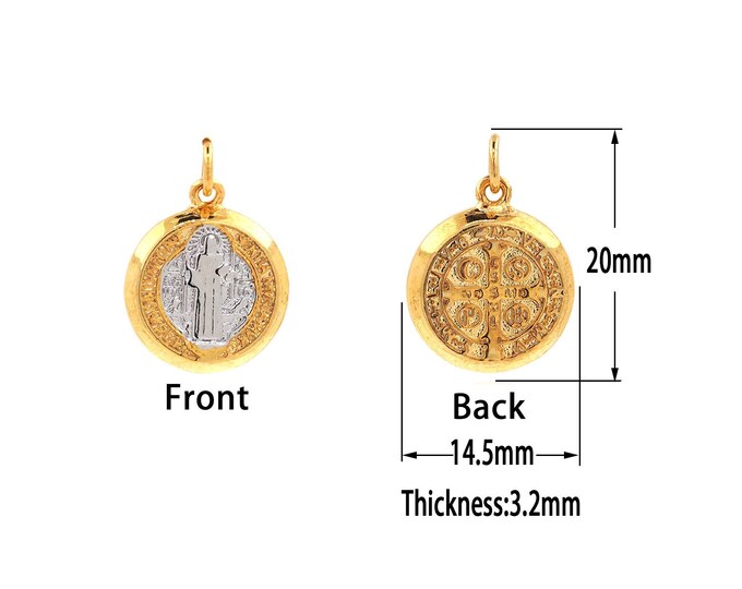 Gold Saint Benedict Charms,18K Gold Filled Saint Benedict Pendant,Round Religion Charm Bracelet Necklace for DIY Jewelry Making Supply
