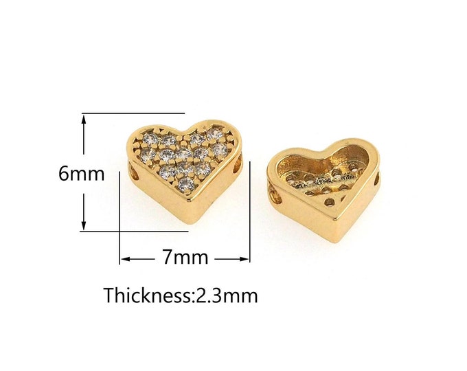 18K Gold Filled Heart Spacer Beads, MicroPave CZ Heart Spacer Beads, Heart Spacer Beads, Heart-Shaped Pendants