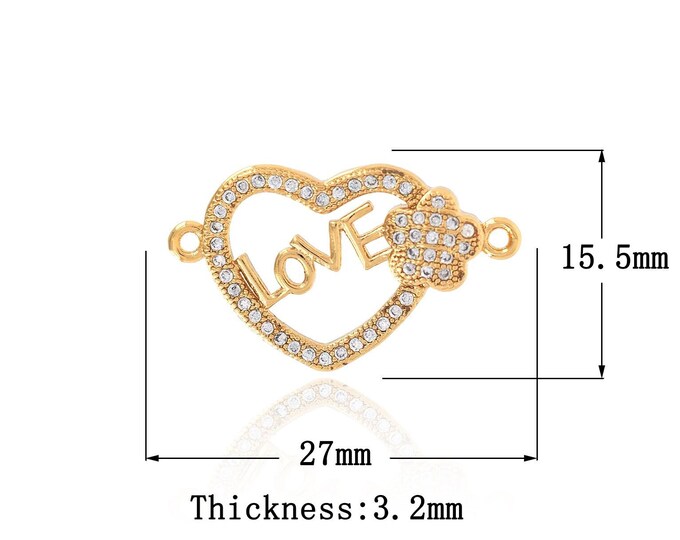 MicroPaved CZ Hollow Heart Connector 18K Gold Filled Suitable For Bracelets, Necklaces, Jewelry Making Supplies