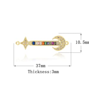 18K Gold Filled Moon Connector,Bar Connector Micro Pave CZ Meniscus Connector, DIY Jewelry Supplies,