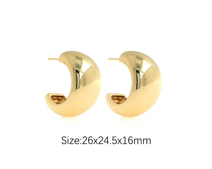 1 pair Gold Dainty C Stud Earring,18K Gold Filled Thick Stud Earrings,Simple Stud Earrings,Gift for Her,26x24.5x16mm